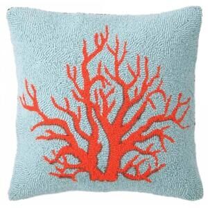 NEW PEKING HANDICRAFT coral hooked pillow in red